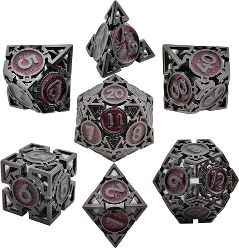 Metal DND Dice Set - D&D Dungeons & Dragons Polyhedron Metal Hollow Dice 7 Piece Set Board Game Cosplay Dice Accessories Gift MTG Pathfinder - Red & Green in Saudi Arabia