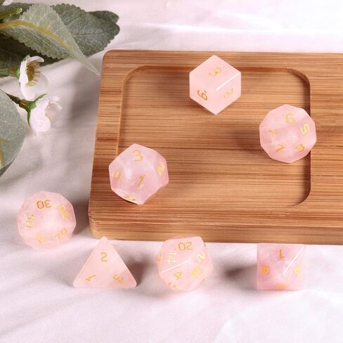 7 أجهزة كمبيوتر مصنوعة يدويًا DND Polyhedral DCIE مجموعات ألعاب لعب الأدوار MTG Table Game مصقولة مصقولة الحجارة ، روز كوارتز in Kuwait