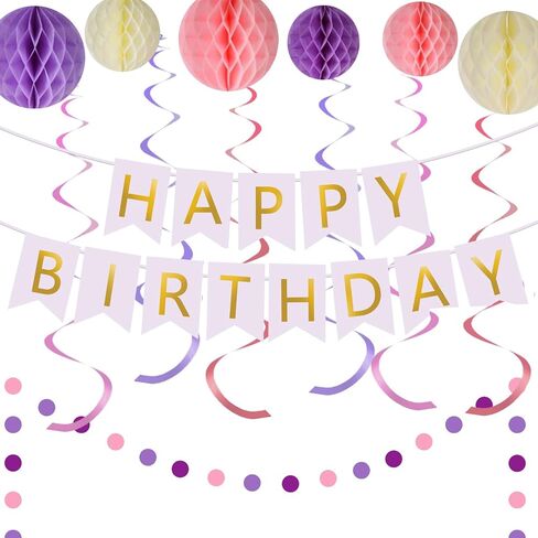 Blue Birthday Decorations - Navy Blue Happy Birthday Banner with 6 Honeycomb Balls, 6 Metallic Hanging Swirls and Circle Dot Garland Decroations for Men Boys Birthday Party Decorations in Saudi Arabia