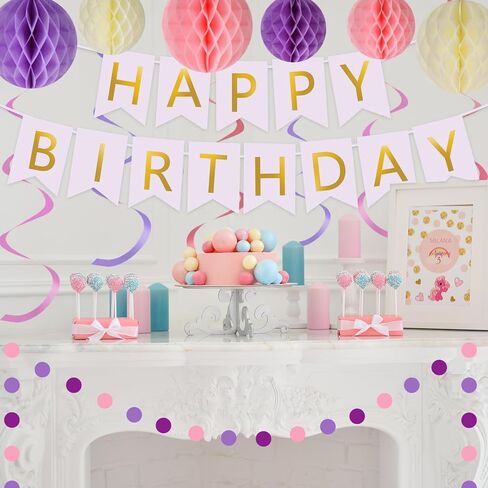 Blue Birthday Decorations - Navy Blue Happy Birthday Banner with 6 Honeycomb Balls, 6 Metallic Hanging Swirls and Circle Dot Garland Decroations for Men Boys Birthday Party Decorations in Saudi Arabia