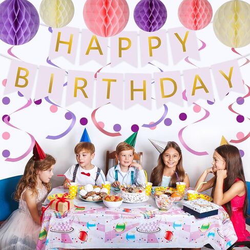 Blue Birthday Decorations - Navy Blue Happy Birthday Banner with 6 Honeycomb Balls, 6 Metallic Hanging Swirls and Circle Dot Garland Decroations for Men Boys Birthday Party Decorations in Saudi Arabia