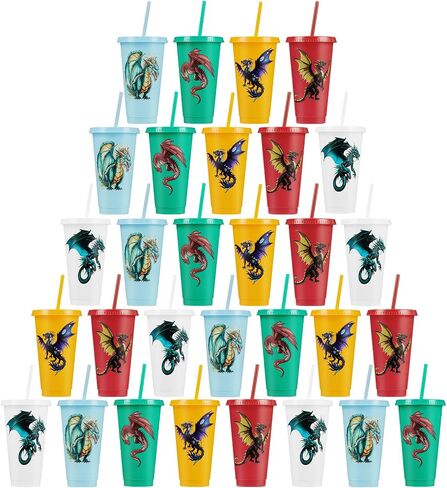 15 Pcs Dragon Party Favor Western Dragon Party Cups with Lid Straw 24 oz Plastic Drink Cups Reusable Bulk Dragon Tumblers for Fantasy Dragon Theme Party Supplies Birthday Party Gifts in Saudi Arabia