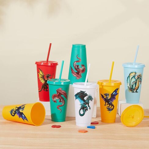 15 Pcs Dragon Party Favor Western Dragon Party Cups with Lid Straw 24 oz Plastic Drink Cups Reusable Bulk Dragon Tumblers for Fantasy Dragon Theme Party Supplies Birthday Party Gifts in Saudi Arabia