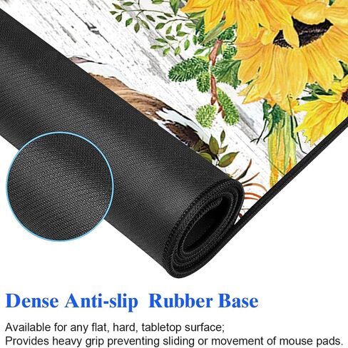 XXL Large Gaming Mouse Pad, Extended Ergonomic for Computers Thick Keyboard Mouse Mat Non-Slip Rubber Base Mousepad with Cup Coaster，Rustic Wooden Planks Texture with Sunflowers and Cows in Kuwait