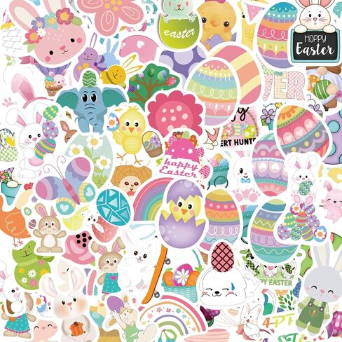 ملصقات عيد الفصح 100pcs ملصق بيض عيد الفصح للأطفال ، ملصقات أرنب البيض المقاومة للماء الديكور للحيوانات اللطيفة حفلة ، ملصق فينيل إيسترن مجموعة سلة الحرف السلة in Saudi Arabia