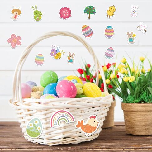 ملصقات عيد الفصح 100pcs ملصق بيض عيد الفصح للأطفال ، ملصقات أرنب البيض المقاومة للماء الديكور للحيوانات اللطيفة حفلة ، ملصق فينيل إيسترن مجموعة سلة الحرف السلة in Saudi Arabia