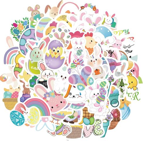 ملصقات عيد الفصح 100pcs ملصق بيض عيد الفصح للأطفال ، ملصقات أرنب البيض المقاومة للماء الديكور للحيوانات اللطيفة حفلة ، ملصق فينيل إيسترن مجموعة سلة الحرف السلة in Saudi Arabia