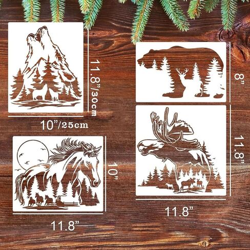 9 PCS Animal Stencils Wild Animal Stencils for Painting Reusable Deer Wolf Bear Owl Stencils Templates Large Jungle Animal Painting Stencils for Painting on Wood Wall Craft (Animal Stencil) in Saudi Arabia