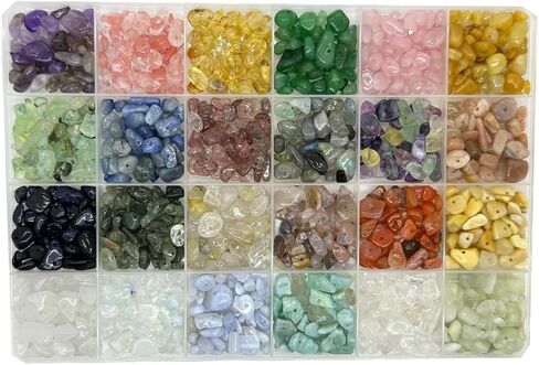 Yephac Gemstone Chips Beads DIY Jewelry Making, Healing Crystals Polishing Crushed Irregular Shaped Beads with Box(24 Colors-1) in Saudi Arabia