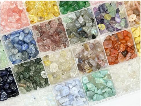 Yephac Gemstone Chips Beads DIY Jewelry Making, Healing Crystals Polishing Crushed Irregular Shaped Beads with Box(24 Colors-1) in Saudi Arabia