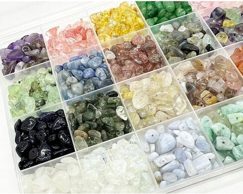 Yephac Gemstone Chips Beads DIY Jewelry Making, Healing Crystals Polishing Crushed Irregular Shaped Beads with Box(24 Colors-1) in Saudi Arabia