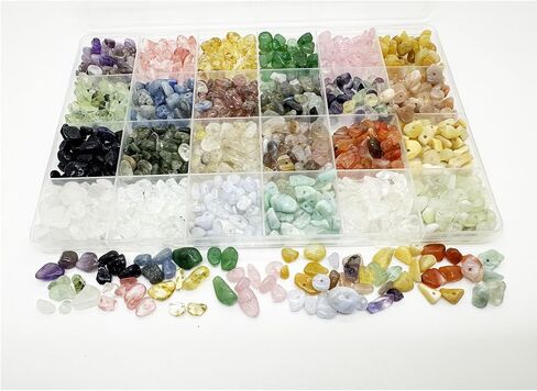 Yephac Gemstone Chips Beads DIY Jewelry Making, Healing Crystals Polishing Crushed Irregular Shaped Beads with Box(24 Colors-1) in Saudi Arabia