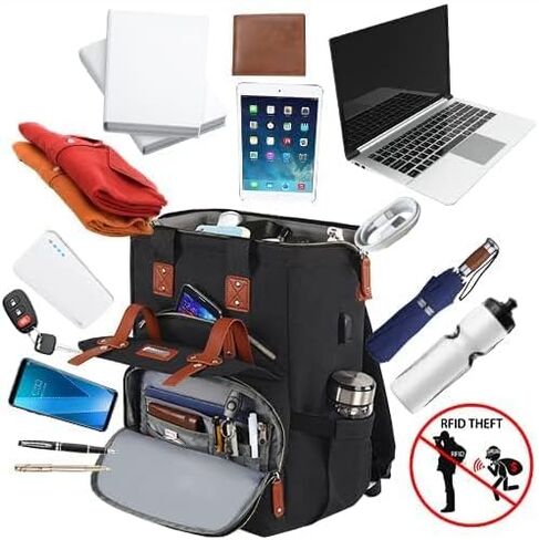 Jiefeike Laptop Backpack for Women, 15.6 Inch Anti Theft Laptop Backpack with USB Charging Port, Water Resistant Work College Bookbag, Large Capacity Black Computer Backpacks in Saudi Arabia