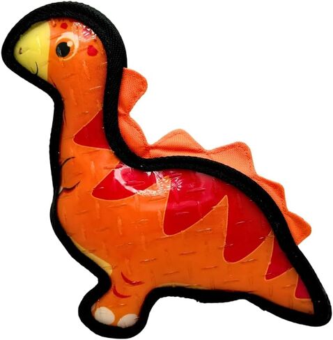 Tater's Choice Dinosaur deseaky Dog Dog ، خياطة قوية ، مسرحية تفاعلية ، متوسطة (Orange) in Kuwait