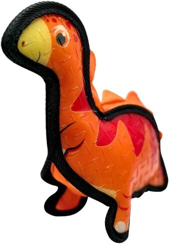 Tater's Choice Dinosaur deseaky Dog Dog ، خياطة قوية ، مسرحية تفاعلية ، متوسطة (Orange) in Kuwait