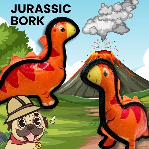 Tater's Choice Dinosaur deseaky Dog Dog ، خياطة قوية ، مسرحية تفاعلية ، متوسطة (Orange) in Kuwait