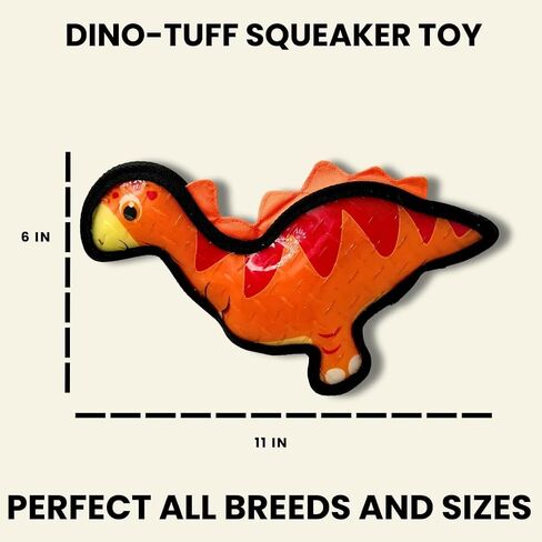 Tater's Choice Dinosaur deseaky Dog Dog ، خياطة قوية ، مسرحية تفاعلية ، متوسطة (Orange) in Kuwait