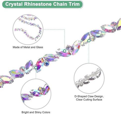 Crystal Rhinestone Chain Trim, 1 Yard Crystal Bridal Costume Flower Leaf Chain, Horse Eye Flower Chain for Crafts/Clothes/Bling Sewing Embellishments [Green] in Saudi Arabia
