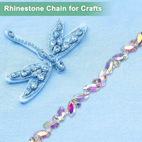 Crystal Rhinestone Chain Trim, 1 Yard Crystal Bridal Costume Flower Leaf Chain, Horse Eye Flower Chain for Crafts/Clothes/Bling Sewing Embellishments [Green] in Saudi Arabia