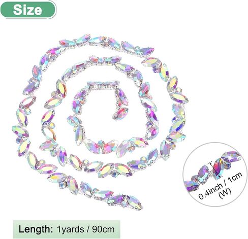 Crystal Rhinestone Chain Trim, 1 Yard Crystal Bridal Costume Flower Leaf Chain, Horse Eye Flower Chain for Crafts/Clothes/Bling Sewing Embellishments [Green] in Saudi Arabia