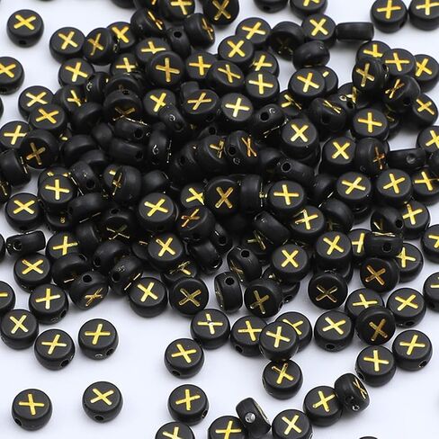 حبات 100pcs أحرف ، حبات أبجدية أكريليك 4x7mm ، حبات من الحروف السوداء الذهب ، حبات مستديرة للأبجدية لصالح سوار المجوهر in Saudi Arabia