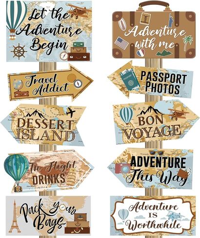 Ysleen 20 Pcs Travel Themed Party Decorations Set Let The Adventure Begin Sign Adventure Signs Bon Voyage Party Decorations for Birthday Baby Shower Travel, 11 x 8 Inch, 11 x 5 Inch (Vintage) in Kuwait