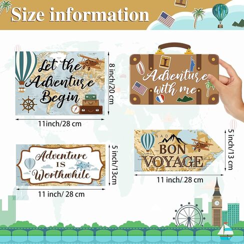 Ysleen 20 Pcs Travel Themed Party Decorations Set Let The Adventure Begin Sign Adventure Signs Bon Voyage Party Decorations for Birthday Baby Shower Travel, 11 x 8 Inch, 11 x 5 Inch (Vintage) in Kuwait