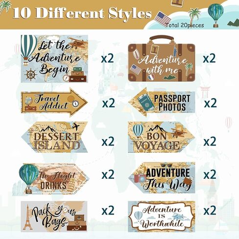 Ysleen 20 Pcs Travel Themed Party Decorations Set Let The Adventure Begin Sign Adventure Signs Bon Voyage Party Decorations for Birthday Baby Shower Travel, 11 x 8 Inch, 11 x 5 Inch (Vintage) in Kuwait