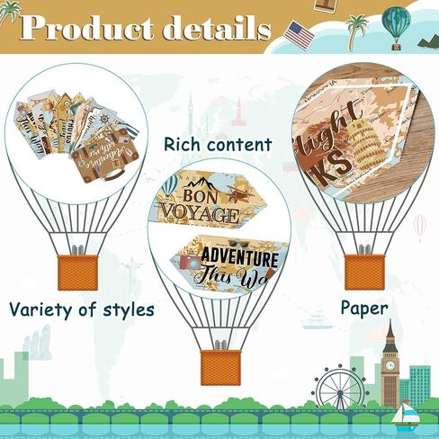 Ysleen 20 Pcs Travel Themed Party Decorations Set Let The Adventure Begin Sign Adventure Signs Bon Voyage Party Decorations for Birthday Baby Shower Travel, 11 x 8 Inch, 11 x 5 Inch (Vintage) in Kuwait
