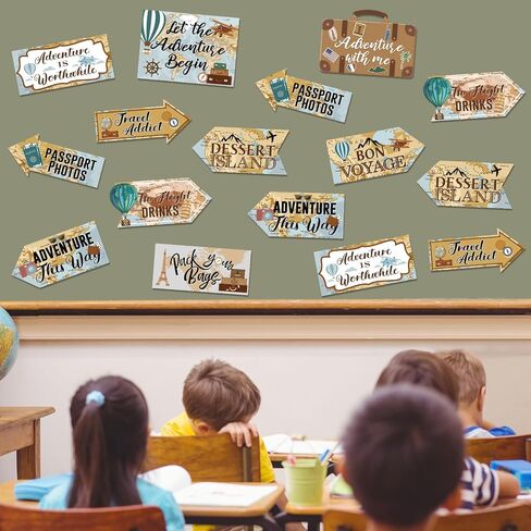 Ysleen 20 Pcs Travel Themed Party Decorations Set Let The Adventure Begin Sign Adventure Signs Bon Voyage Party Decorations for Birthday Baby Shower Travel, 11 x 8 Inch, 11 x 5 Inch (Vintage) in Kuwait