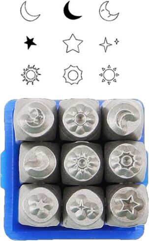 9 Pieces Metal Stamping Tool Set 1/8" (3mm), Steel Sun and Star Set Leather Stamp for Jewelry Making Craft Stamp Punch in Kuwait