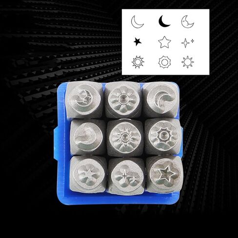 9 Pieces Metal Stamping Tool Set 1/8" (3mm), Steel Sun and Star Set Leather Stamp for Jewelry Making Craft Stamp Punch in Kuwait