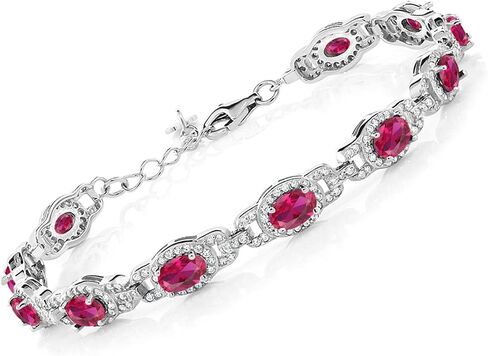 Gem Stone King 925 Sterling Silver Red Garnet Tennis Bracelet For Women (9.87 Cttw, Gemstone Birthstone, 7 Inch With 1 Inch Extender) in Kuwait