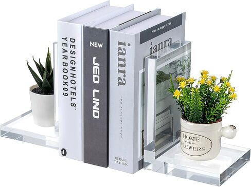 MyGift Luxurious Premium Clear Hotel Style Bookends in Modern Triangle Shape, Decorative Transparent Triangular Book Ends for Office Desktop or Bookshelf, 1 Pair in Saudi Arabia