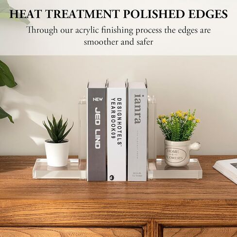 MyGift Luxurious Premium Clear Hotel Style Bookends in Modern Triangle Shape, Decorative Transparent Triangular Book Ends for Office Desktop or Bookshelf, 1 Pair in Saudi Arabia