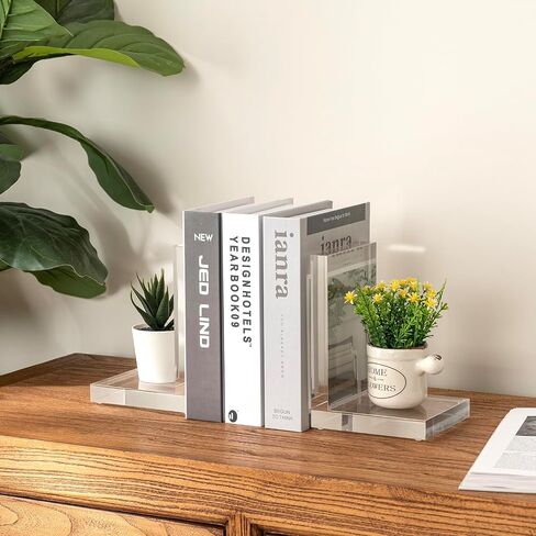 MyGift Luxurious Premium Clear Hotel Style Bookends in Modern Triangle Shape, Decorative Transparent Triangular Book Ends for Office Desktop or Bookshelf, 1 Pair in Saudi Arabia