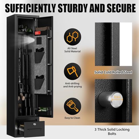 Gun Safes, 8 Gun Cabinet Rifle Safe for Home, Quick & Easy Access Gun Safe for Rifles and Pistols with LED Light & Drawer, Electronic Lock in Kuwait