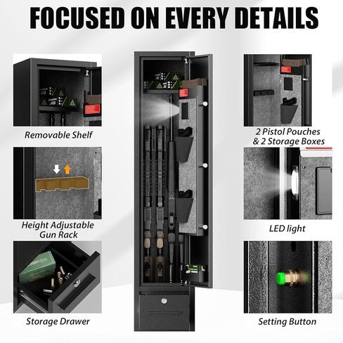 Gun Safes, 8 Gun Cabinet Rifle Safe for Home, Quick & Easy Access Gun Safe for Rifles and Pistols with LED Light & Drawer, Electronic Lock in Kuwait