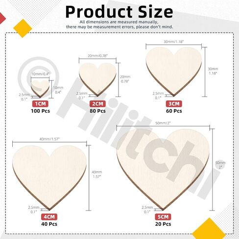 Hilitchi 300pcs 5sizes غير المكتملة قلوب خشبية القلوب الخشبية الحرفية غير المكتملة قلوب خشبية غير مكتملة قلوب خشبية الشكل in Saudi Arabia