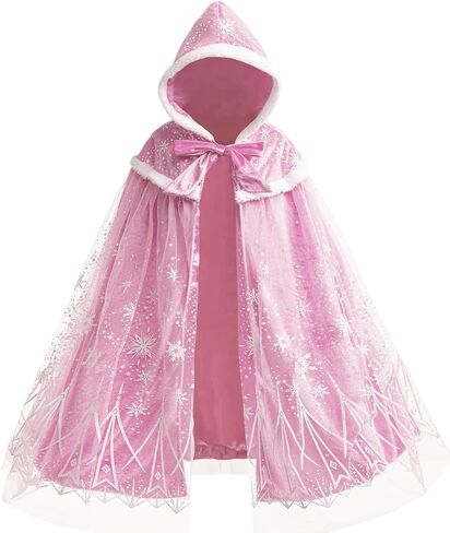 Girls Princess Velvet Cape Kids Elsa Hooded Princess Cape Halloween Snow Cloak Costume 3-6Years in Kuwait