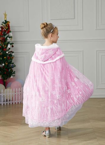 Girls Princess Velvet Cape Kids Elsa Hooded Princess Cape Halloween Snow Cloak Costume 3-6Years in Kuwait
