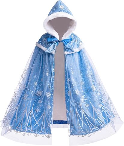 Girls Princess Velvet Cape Kids Elsa Hooded Princess Cape Halloween Snow Cloak Costume 3-6Years in Kuwait