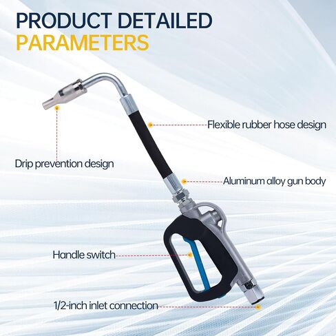Oil Control Valve Dispenser Nozzle, Air Operated Oil Gun with 1/2-Inch NPT Inlet, Portable and Removable Oil Dispenser Nozzle - Optional Gear Flow Meter Installation Available in Kuwait
