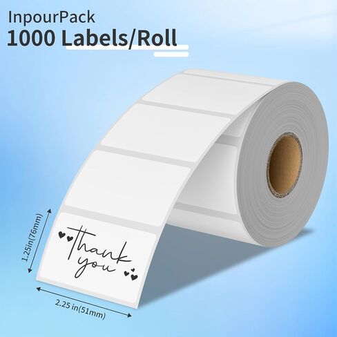 2x1inch Direct Thermal Label Paper for Barcodes, Shipping, 1000 Labels Per Roll White, Compatible with Rollo Label Printer & Zebra Desktop Printers in Kuwait