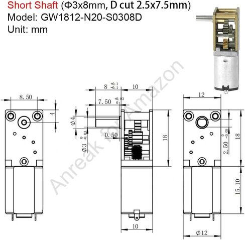 2Pcs DC 12V 200RPM Φ3x10mm Double Shaft GW1812 N20 Worm Gear Motor 3-12V 4-381RPM Micro DC Drive High Torque (12-200) in Saudi Arabia