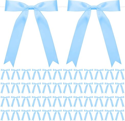50 Pcs Twist Tie Bows 5x7 Inch Satin Ribbon Bows, Thin Ribbon Bows for Gift Wrapping Champagne Bottle Cake Decorations DIY Gift Wedding Baby Shower Birthday Party (White) in Saudi Arabia