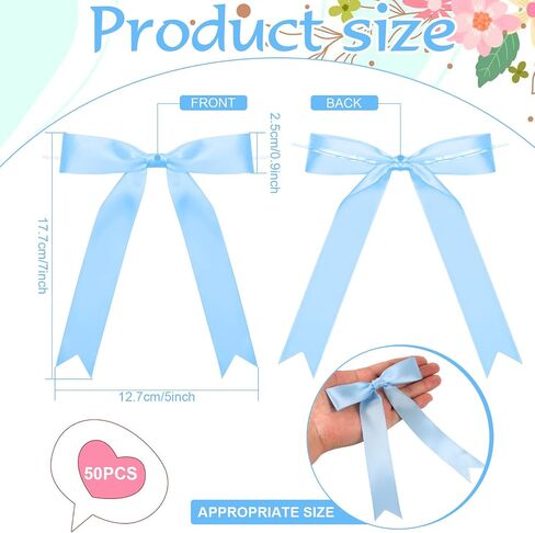 50 Pcs Twist Tie Bows 5x7 Inch Satin Ribbon Bows, Thin Ribbon Bows for Gift Wrapping Champagne Bottle Cake Decorations DIY Gift Wedding Baby Shower Birthday Party (White) in Saudi Arabia