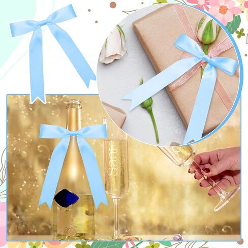 50 Pcs Twist Tie Bows 5x7 Inch Satin Ribbon Bows, Thin Ribbon Bows for Gift Wrapping Champagne Bottle Cake Decorations DIY Gift Wedding Baby Shower Birthday Party (White) in Saudi Arabia
