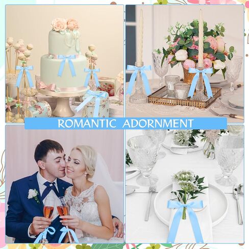 50 Pcs Twist Tie Bows 5x7 Inch Satin Ribbon Bows, Thin Ribbon Bows for Gift Wrapping Champagne Bottle Cake Decorations DIY Gift Wedding Baby Shower Birthday Party (White) in Saudi Arabia