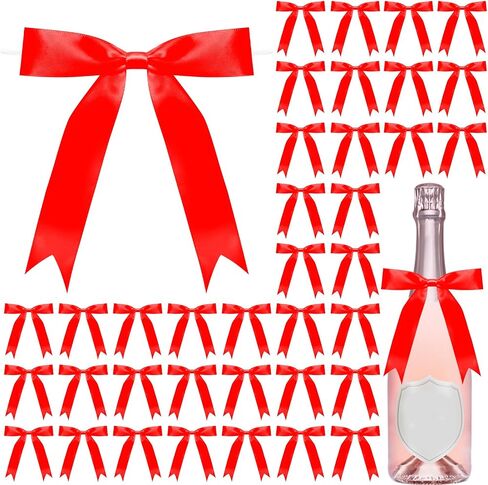 50 Pcs Twist Tie Bows 5x7 Inch Satin Ribbon Bows, Thin Ribbon Bows for Gift Wrapping Champagne Bottle Cake Decorations DIY Gift Wedding Baby Shower Birthday Party (White) in Saudi Arabia